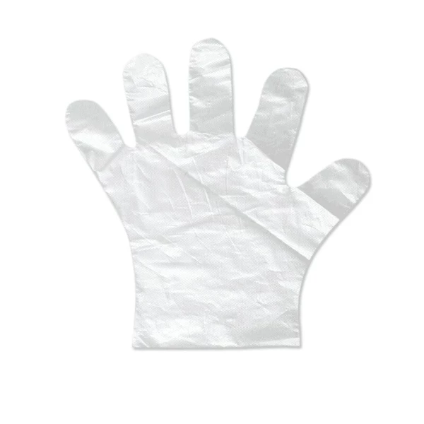 CLEAR WHITE AND BLUE PLASTIC GLOVES