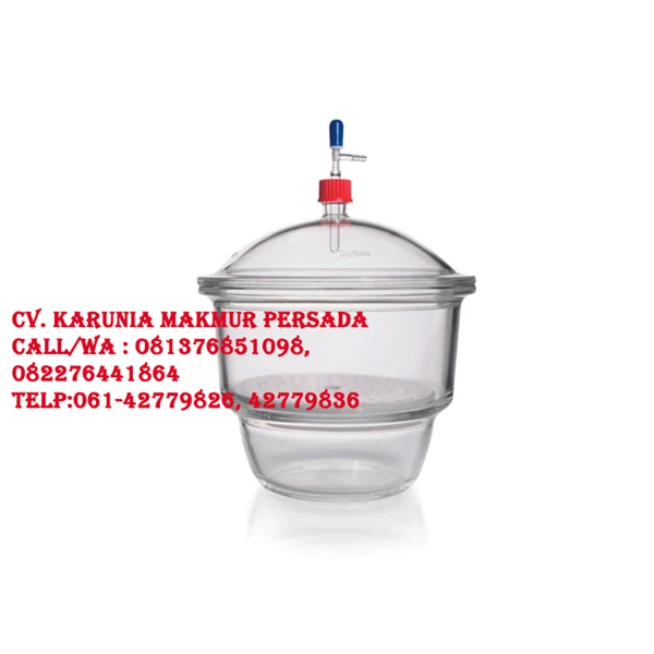 Duran Vacuum Desiccator MOBILEX PTFE stopcock With Porcelain Plate OD30v- Alat Laboratorium Umum