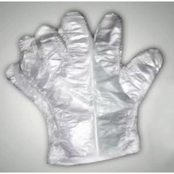 CLEAR AND BLUE PLASTIC GLOVES