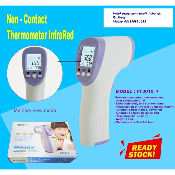 KINLEE Infrared Thermometer Model Ft3010 (Non-Contact)