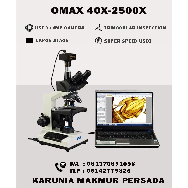 OMAX 40X-2500X 14MP TRINOCULAR COMPOUND BIOLOGICAL LAB MICROSCOPE